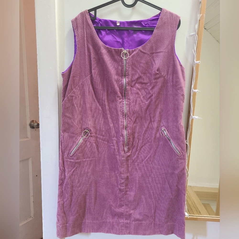 Vintage 60s corduroy shift dress, Orchid color, size 46